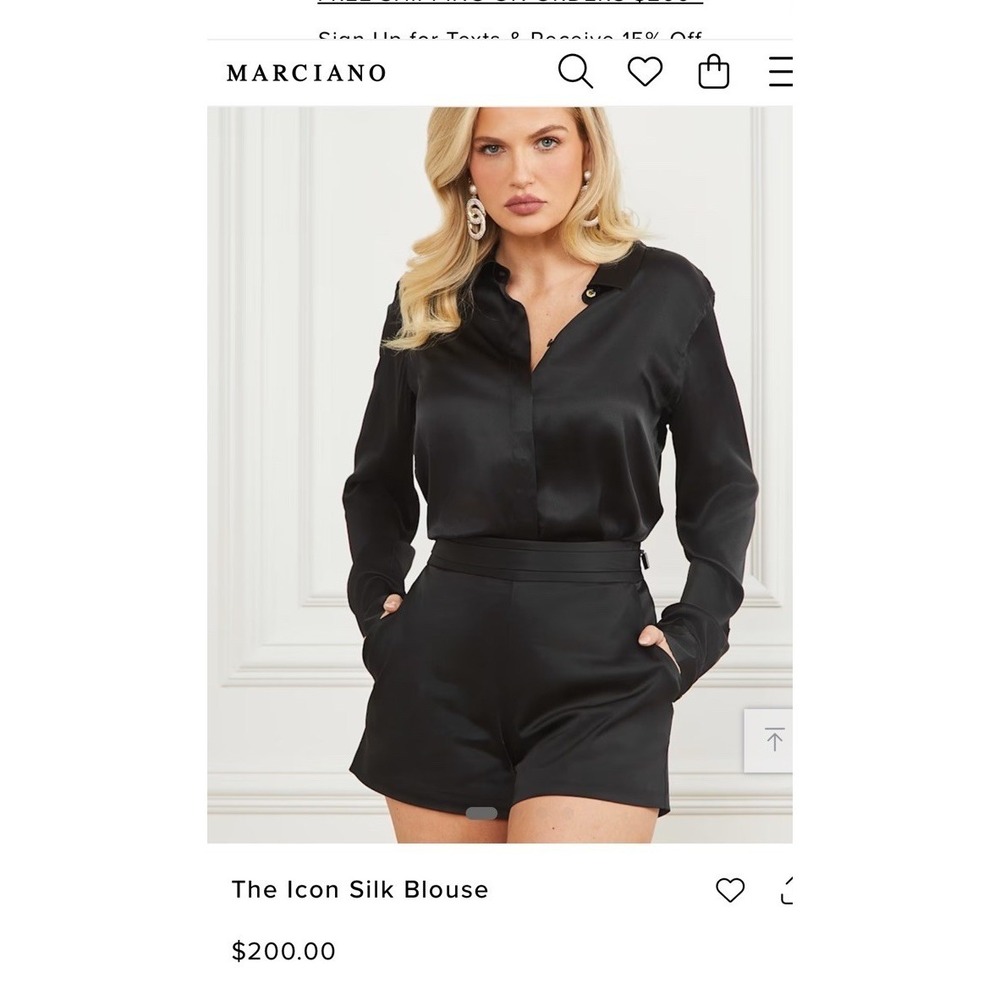 Marciano by Guess Black 100% Silk Blouse Small Utility Pocket Button Down EUC - Picture 11 of 11